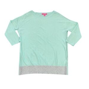 Lilly Pulitzer XL Dayna Coolmax Resort Mint Green Gray 3/4 Sleeve Sweater